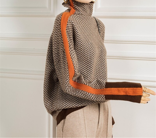 Eleanor | Fischgrätmuster Luxus Rollkragenpullover