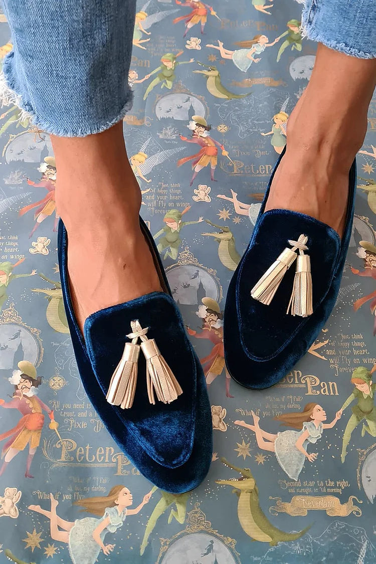Mitternacht Eleganz Slipper mit Champagner Quasten