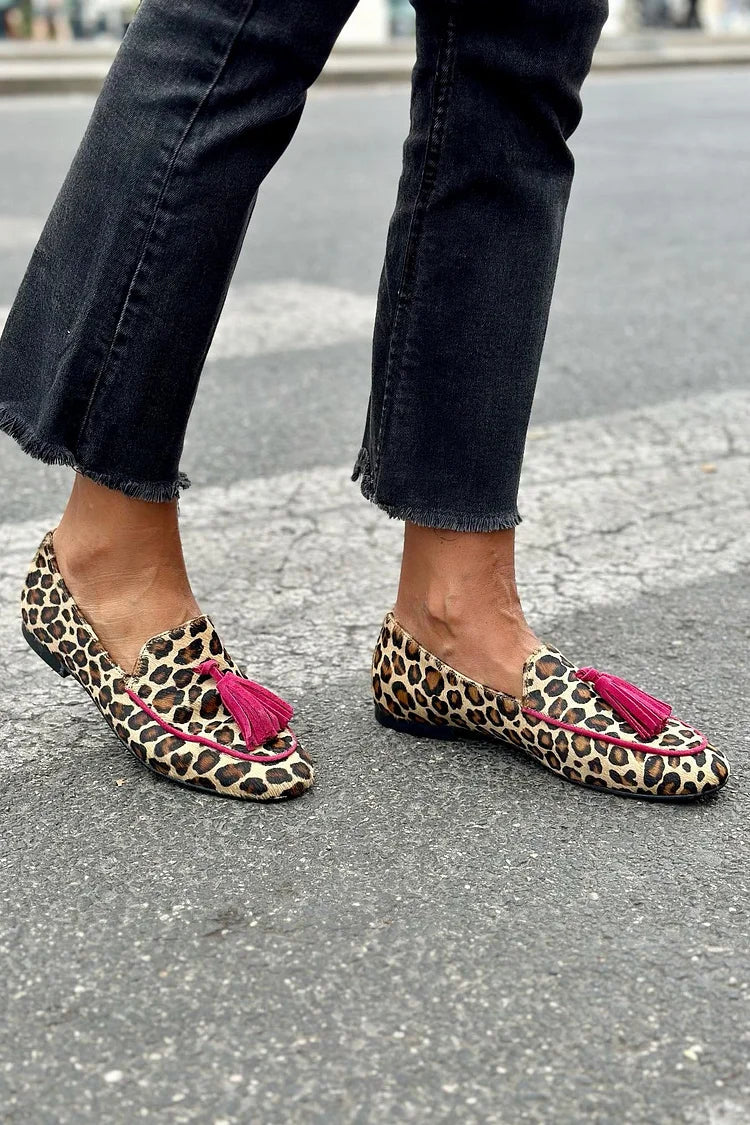 Edith | Mocassino Animalier con Frange Fucsia
