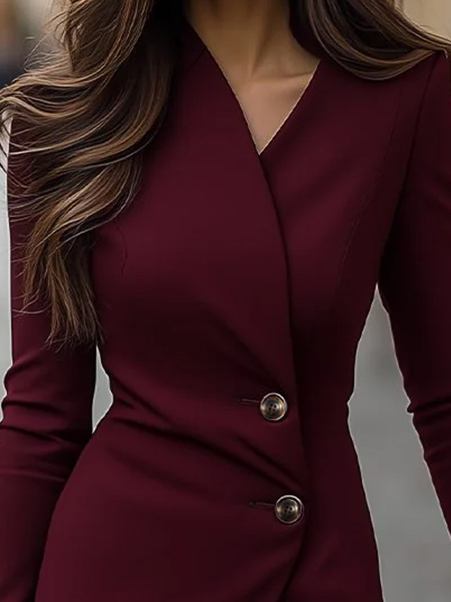 Eva | Vestido midi burdeos con botones y estilo cruzado