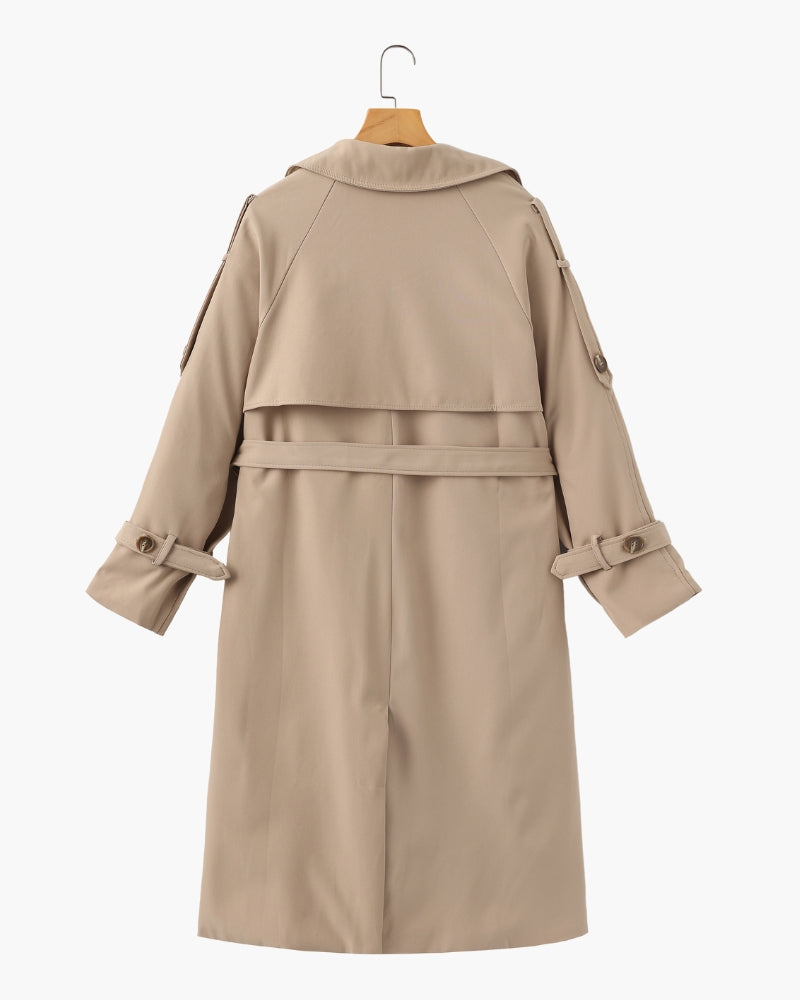 Women's Trench Coat Wide Lapels Removable Belt Epaulettes