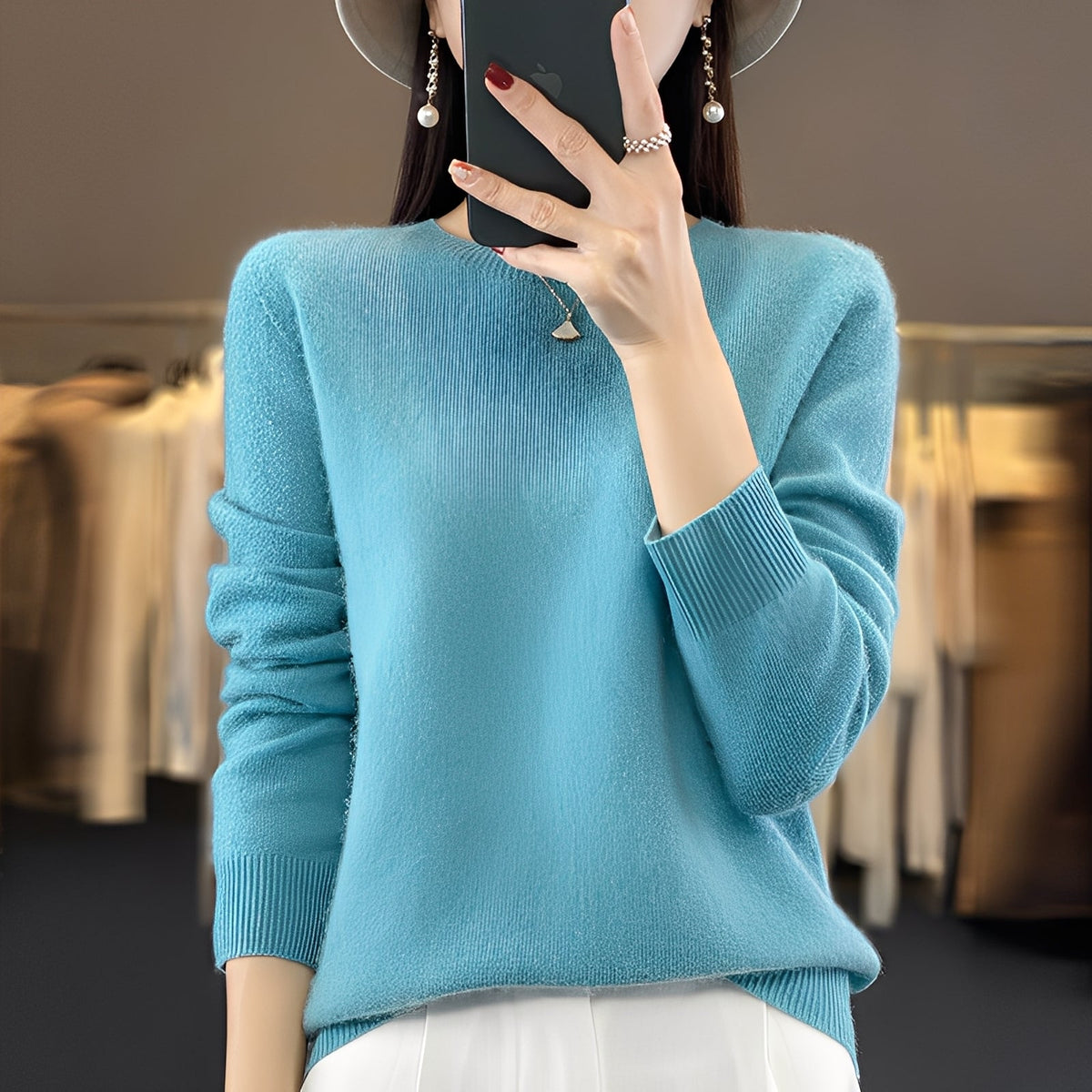 Women's Knit Sweater Round Neck Sophisticated Cut