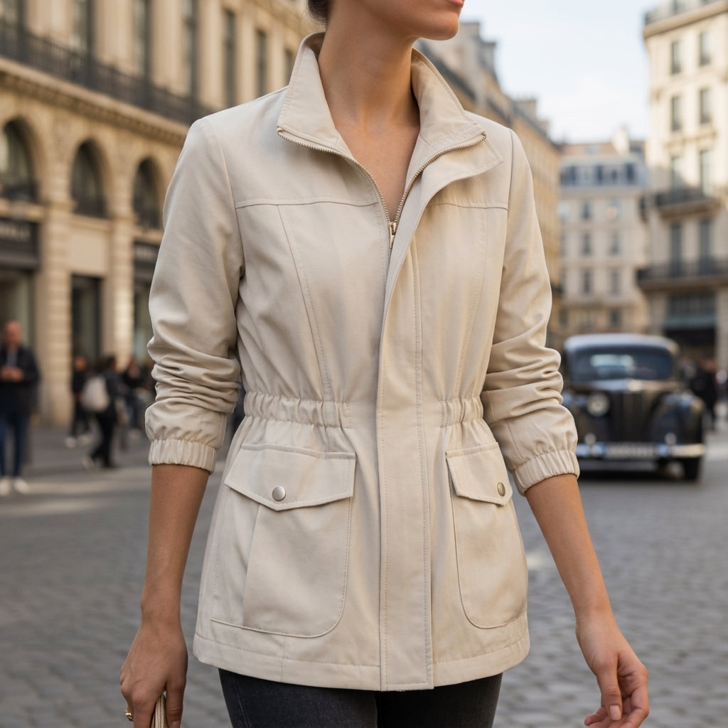 Women's Cotton Jacket Zip-Up Drawstring Waist