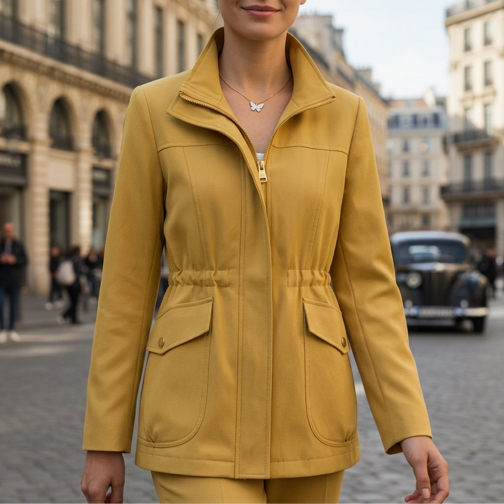 Women's Cotton Jacket Zip-Up Drawstring Waist