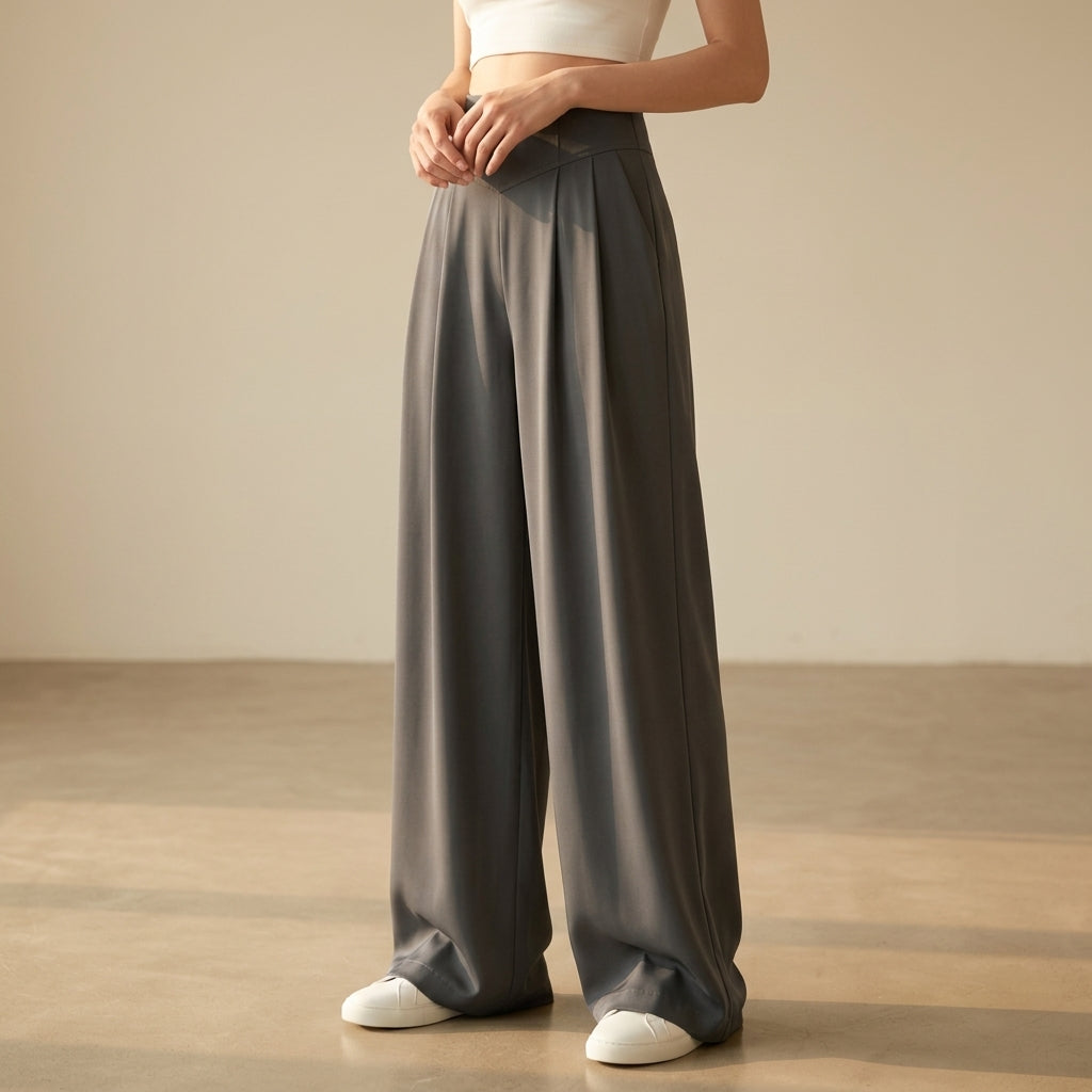 Women's High-Waisted Trousers Cotton-Blend Tailored Fit