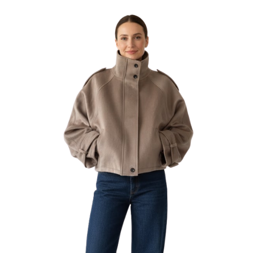 Veste élégante en laine pour femme à col montant