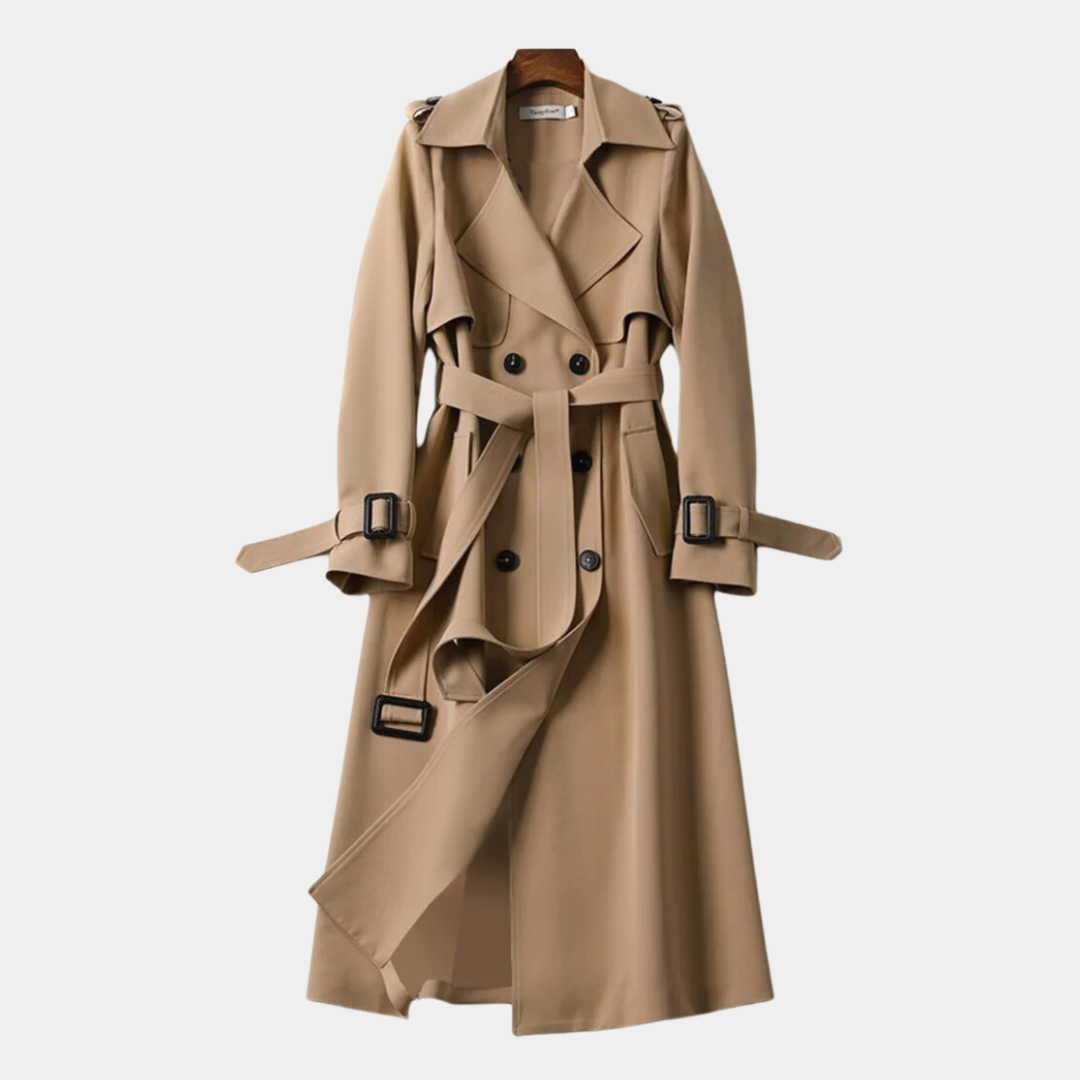 Gabardina larga de mujer de tejido prémium, cálida para el invierno