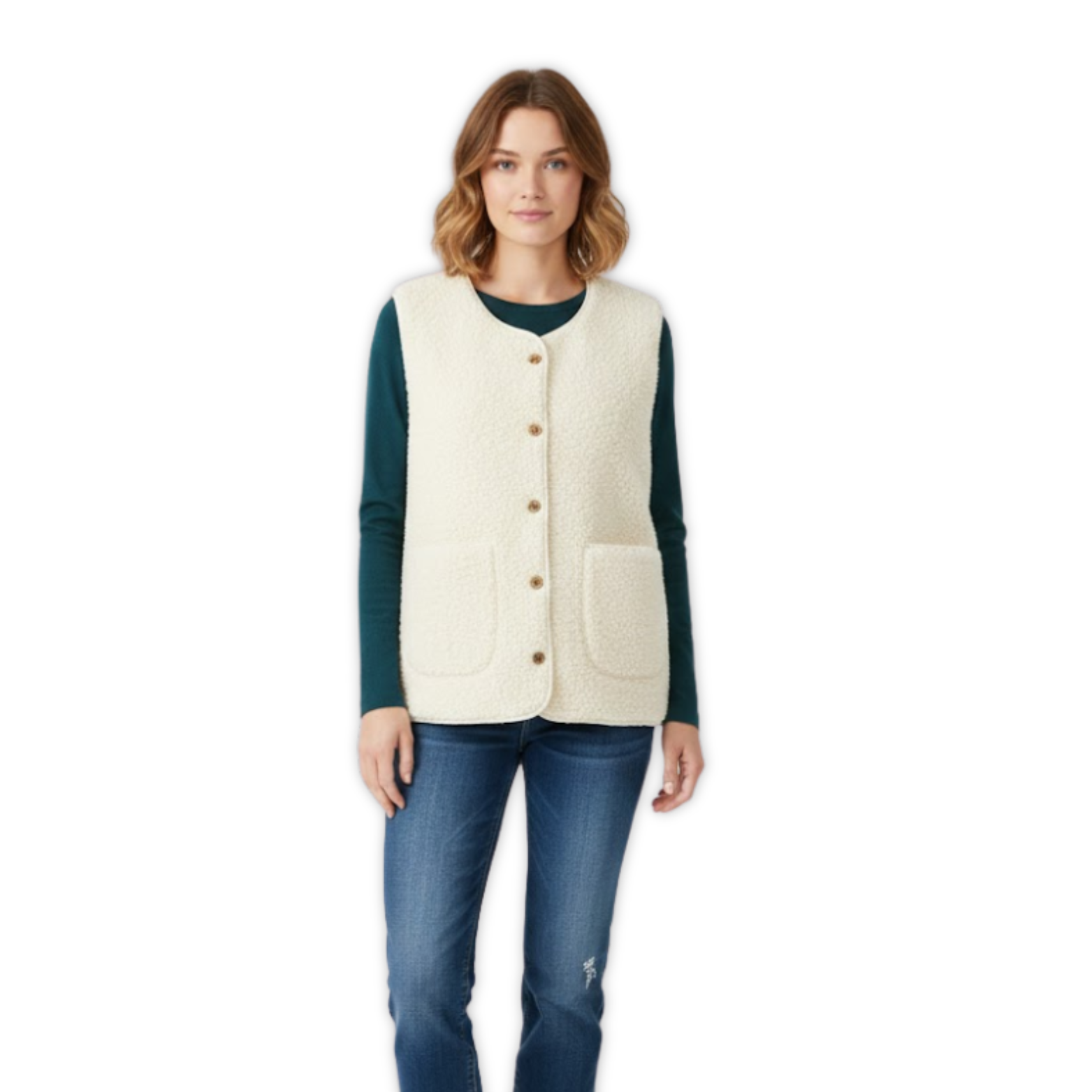 Women's Teddy Fleece Vest Sleeveless Collared Layering