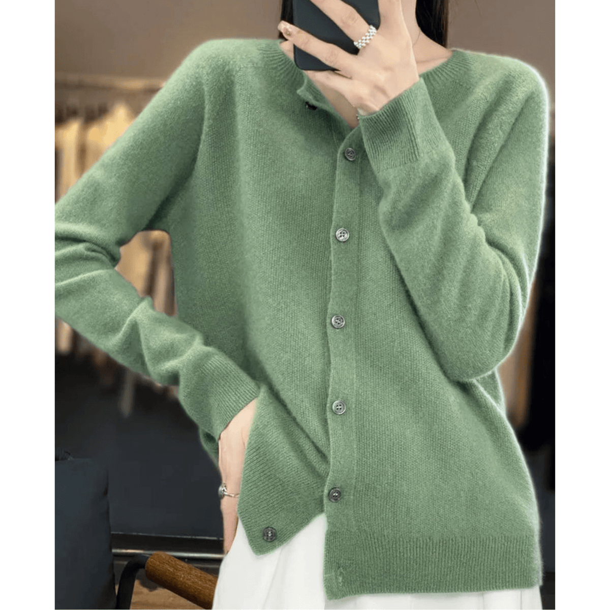 Women's Cashmere-Blend Cardigan V-Neck Elegant Drape