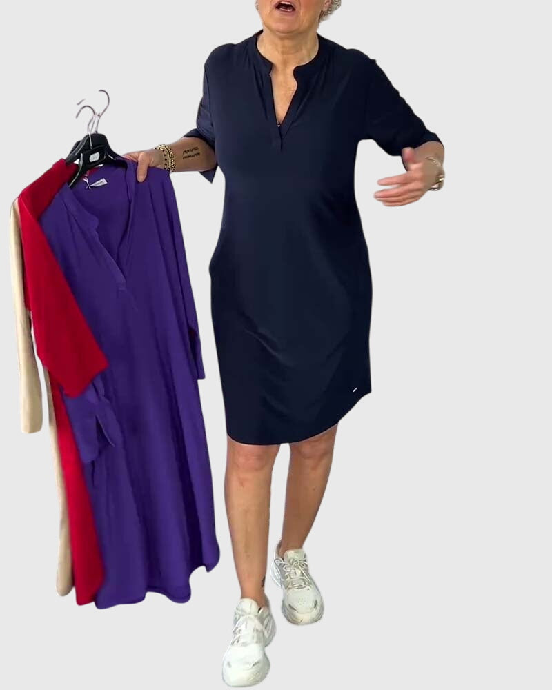 Lily | Einfarbiges Kleid mit V-Ausschnitt