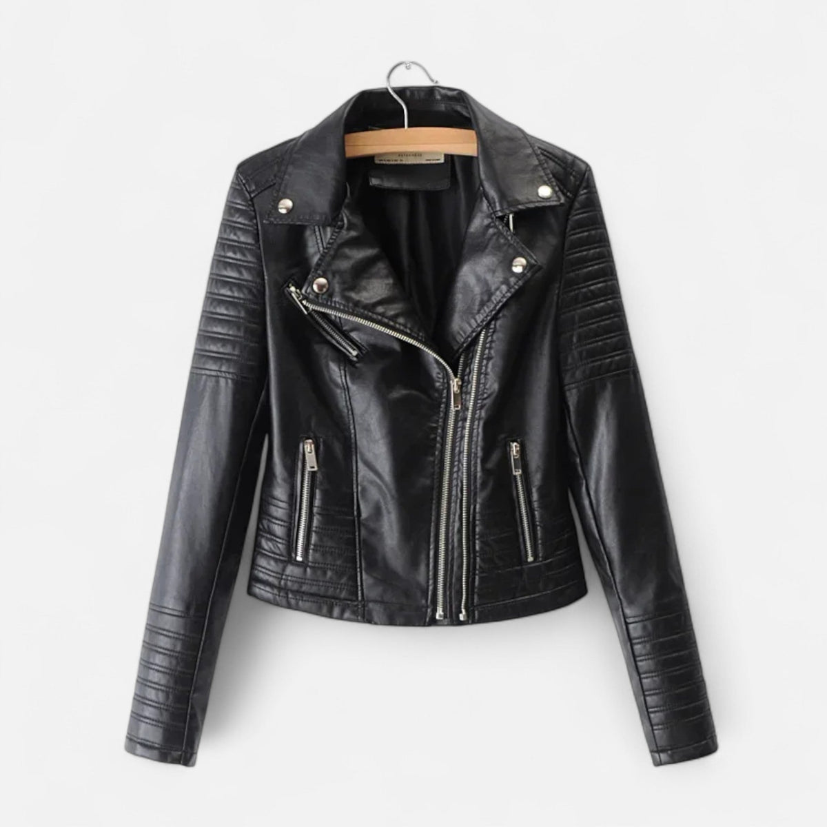 Women's Genuine Leather Biker Jacket Long Sleeve Structured