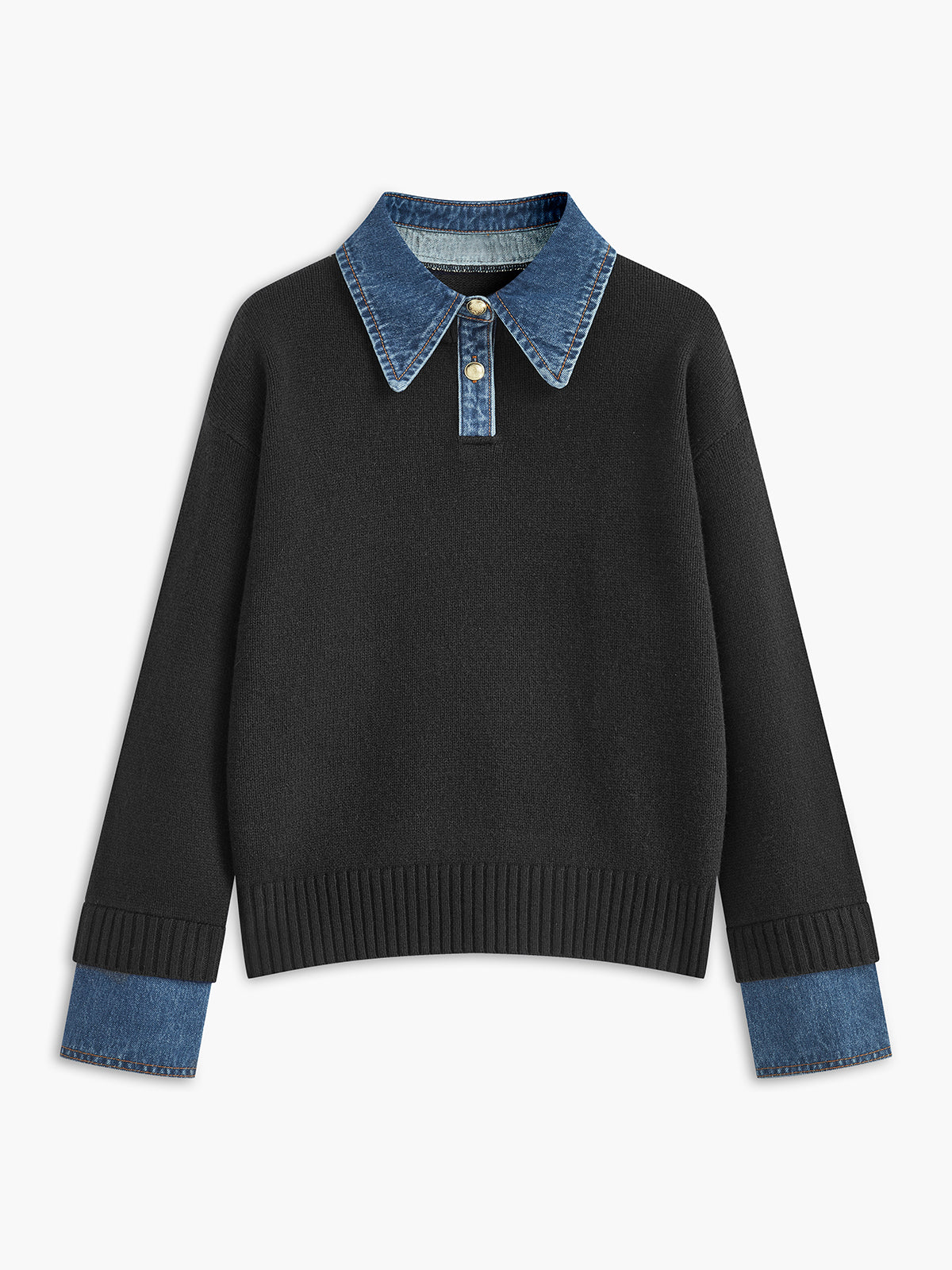 Women's Panel Lapel Sweater Layered Look Button Detail