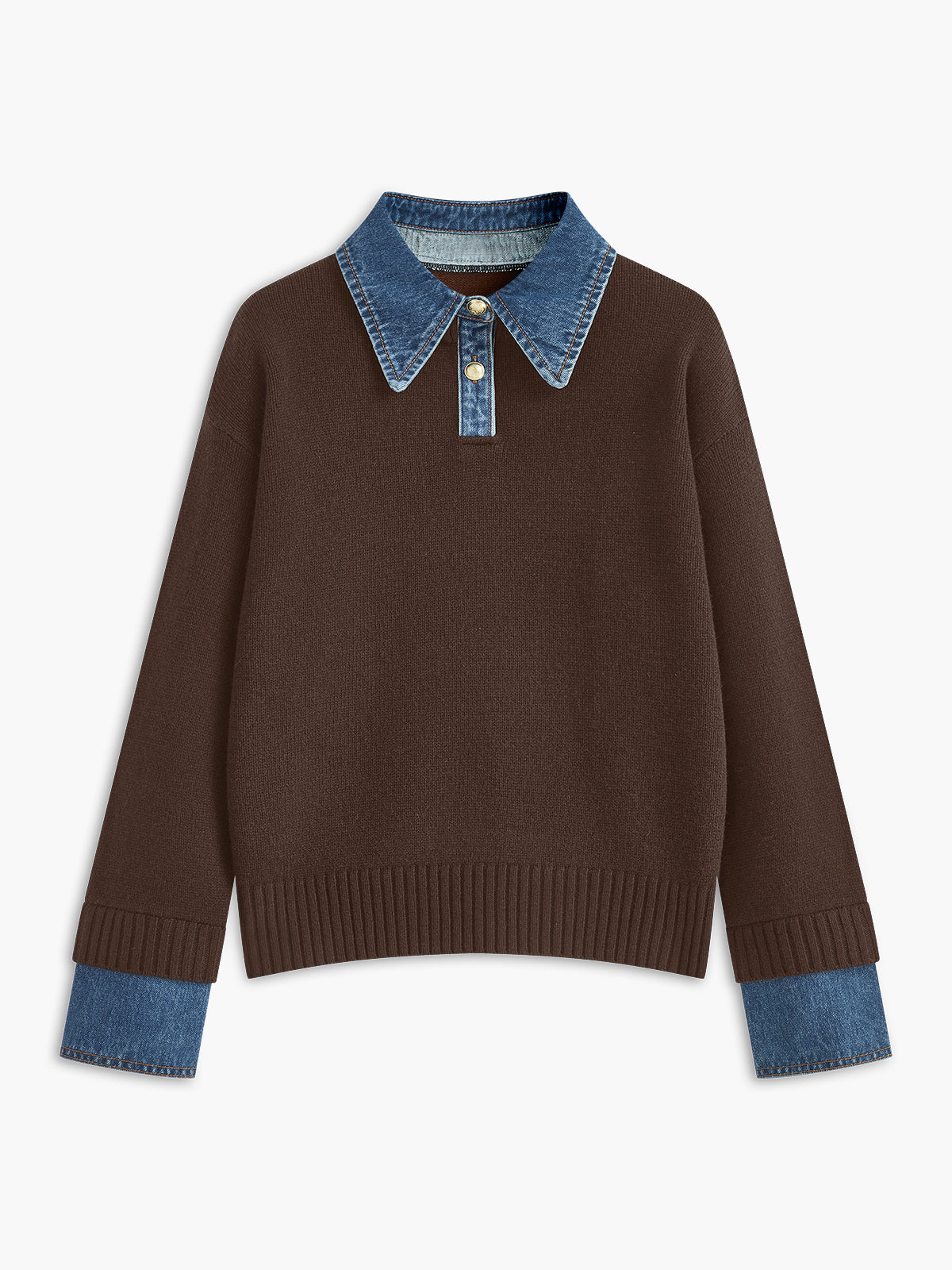 Women's Panel Lapel Sweater Layered Look Button Detail