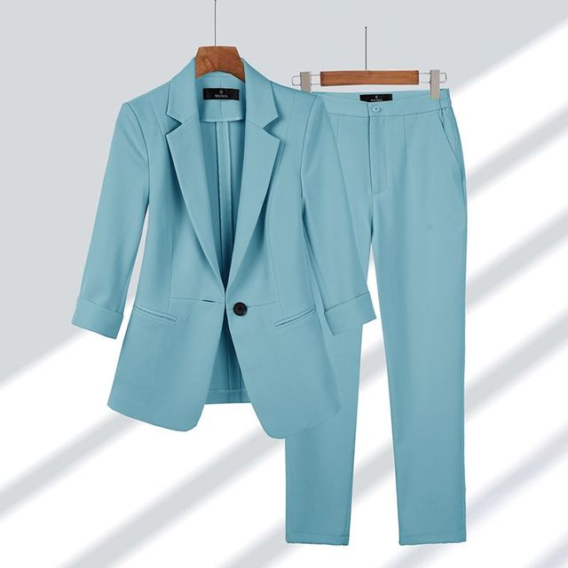 Women's Blazer and Trousers Set Notch Lapel Straight-Leg
