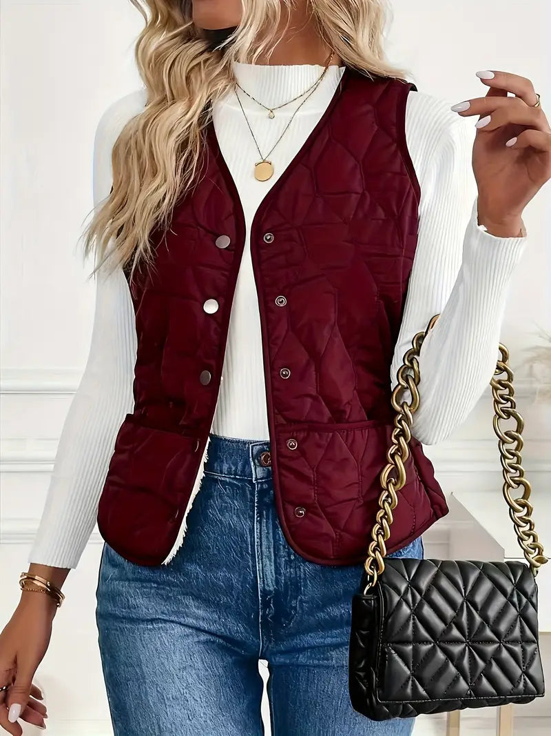 Women's Quilted Bomber Vest Diamond Quilt Sherpa Lining