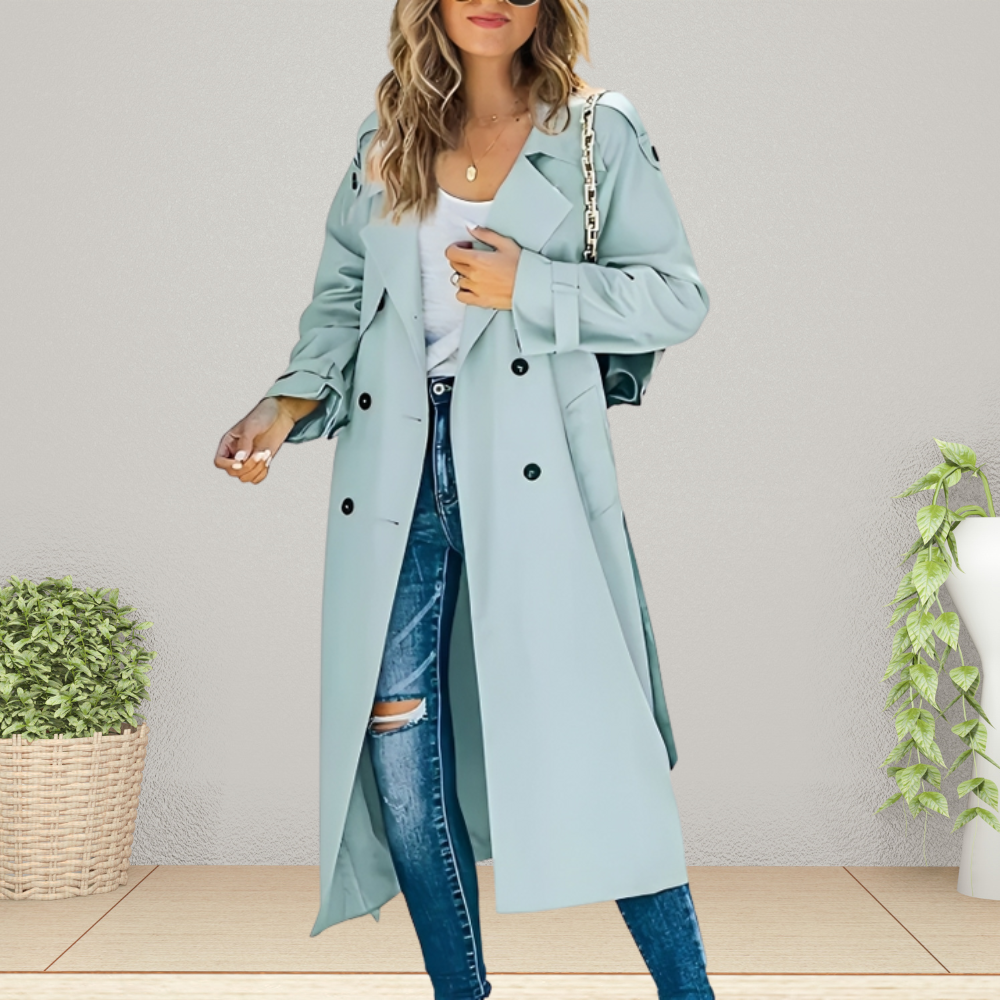 Trench da donna doppiopetto con colletto rovesciato