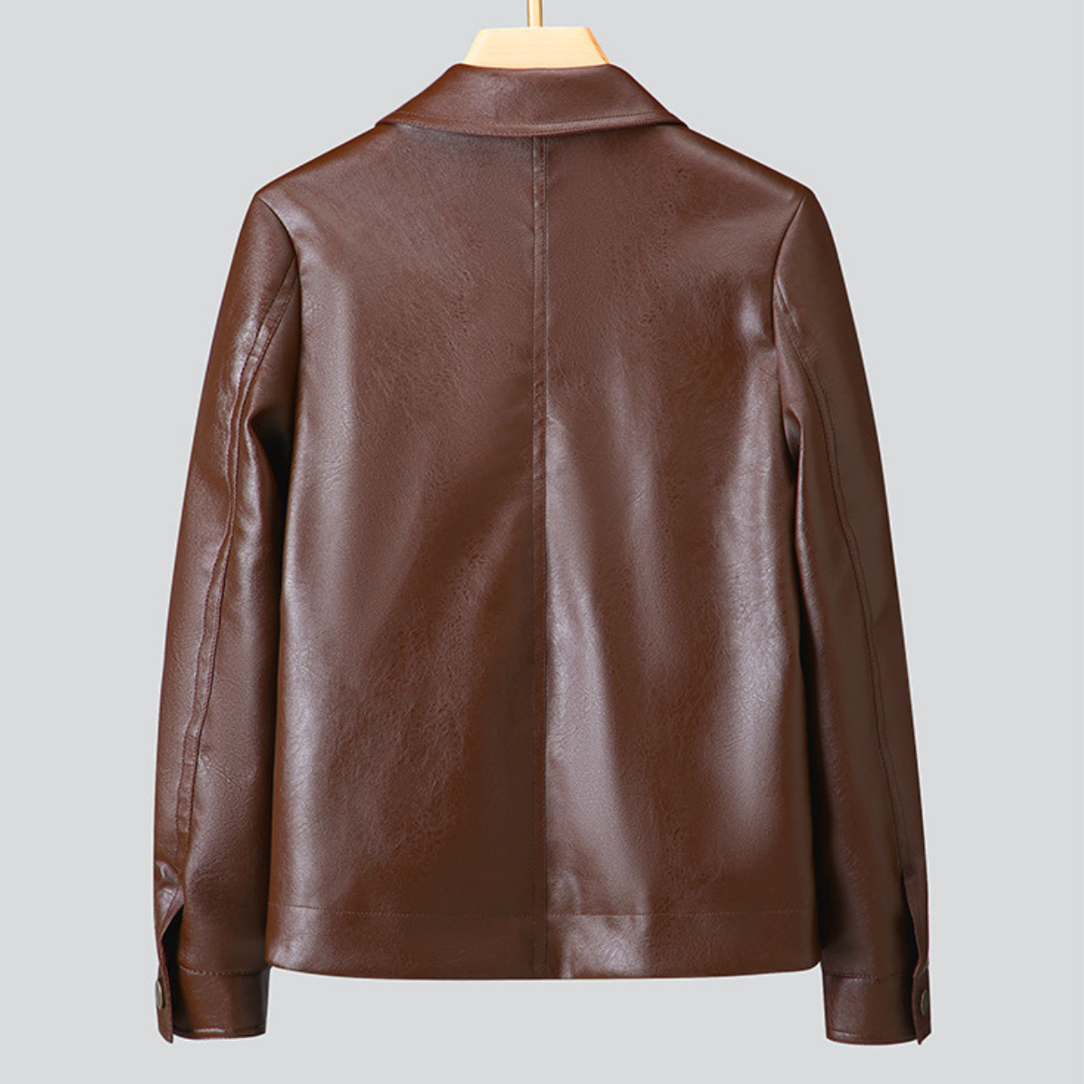 Women's Faux Leather Jacket Collared Button-Up Smooth