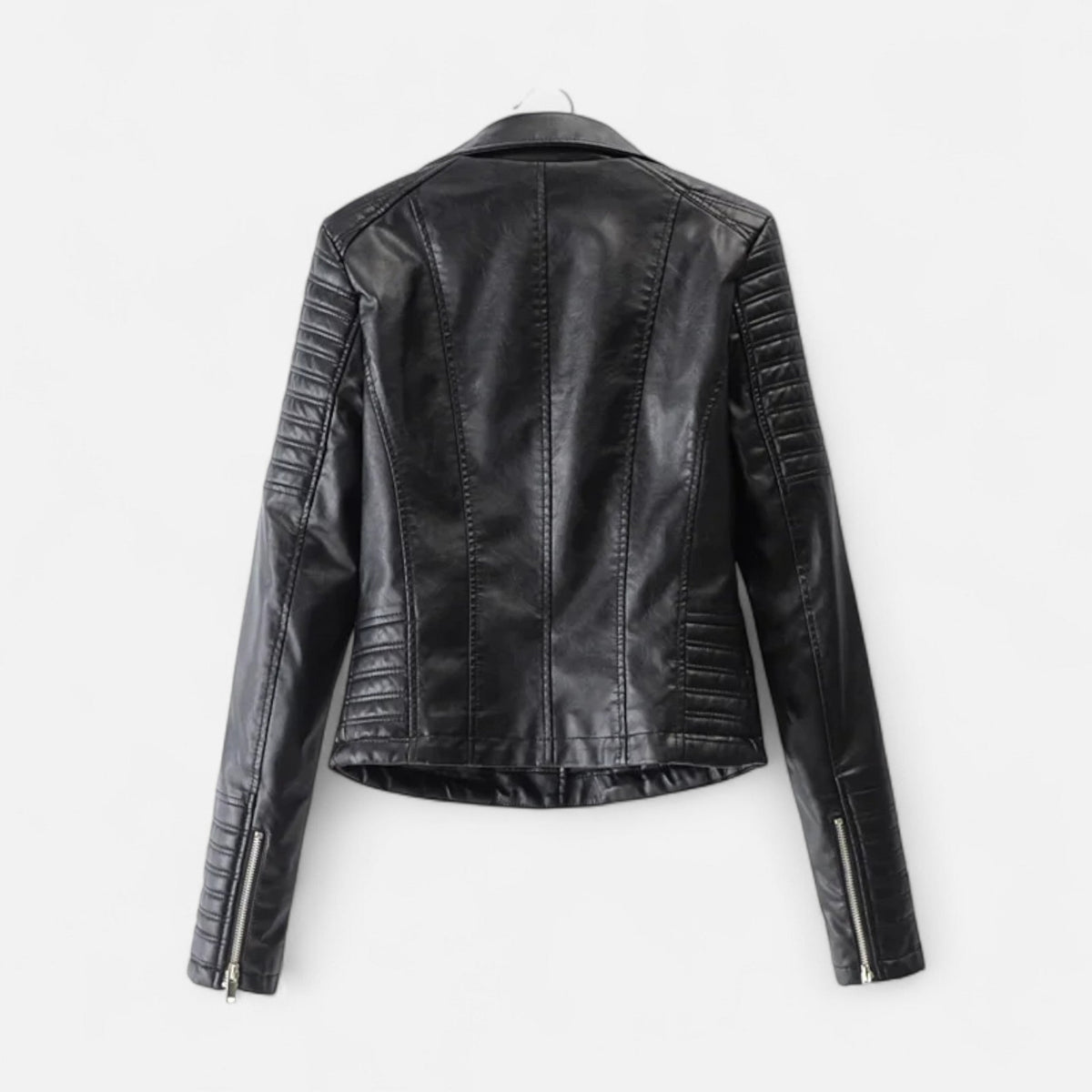 Women's Genuine Leather Biker Jacket Long Sleeve Structured