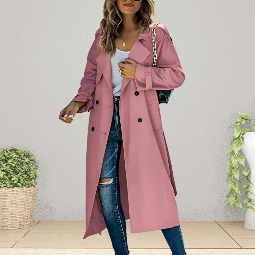 Trench da donna doppiopetto con colletto rovesciato