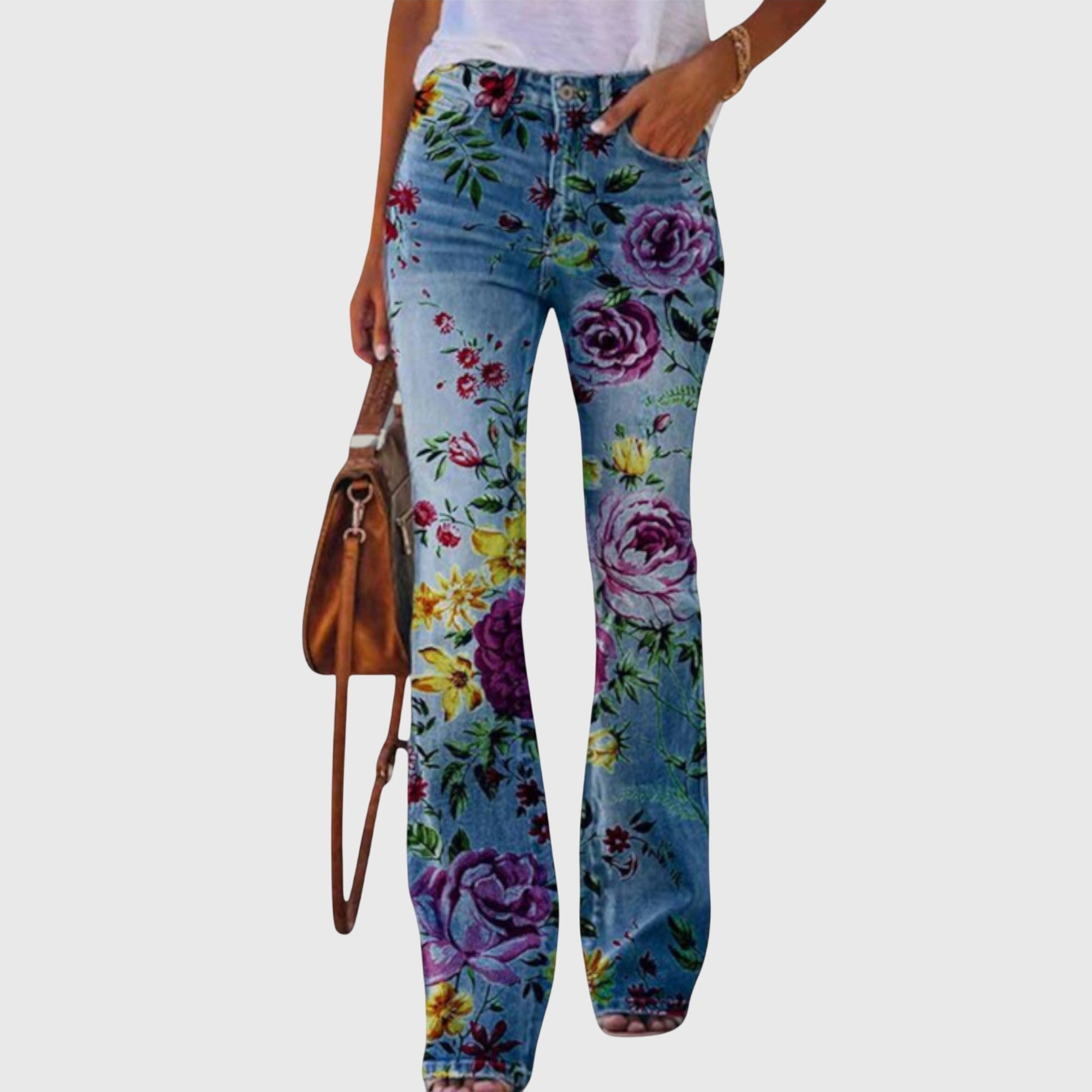 Pantalones de pierna ancha para mujer con estampado floral