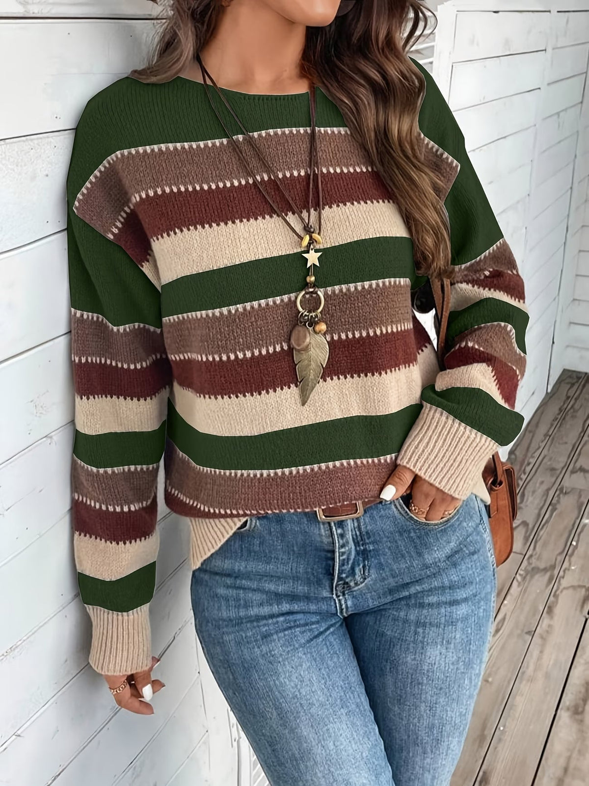 Pull en maille rayé pour femme à col rond