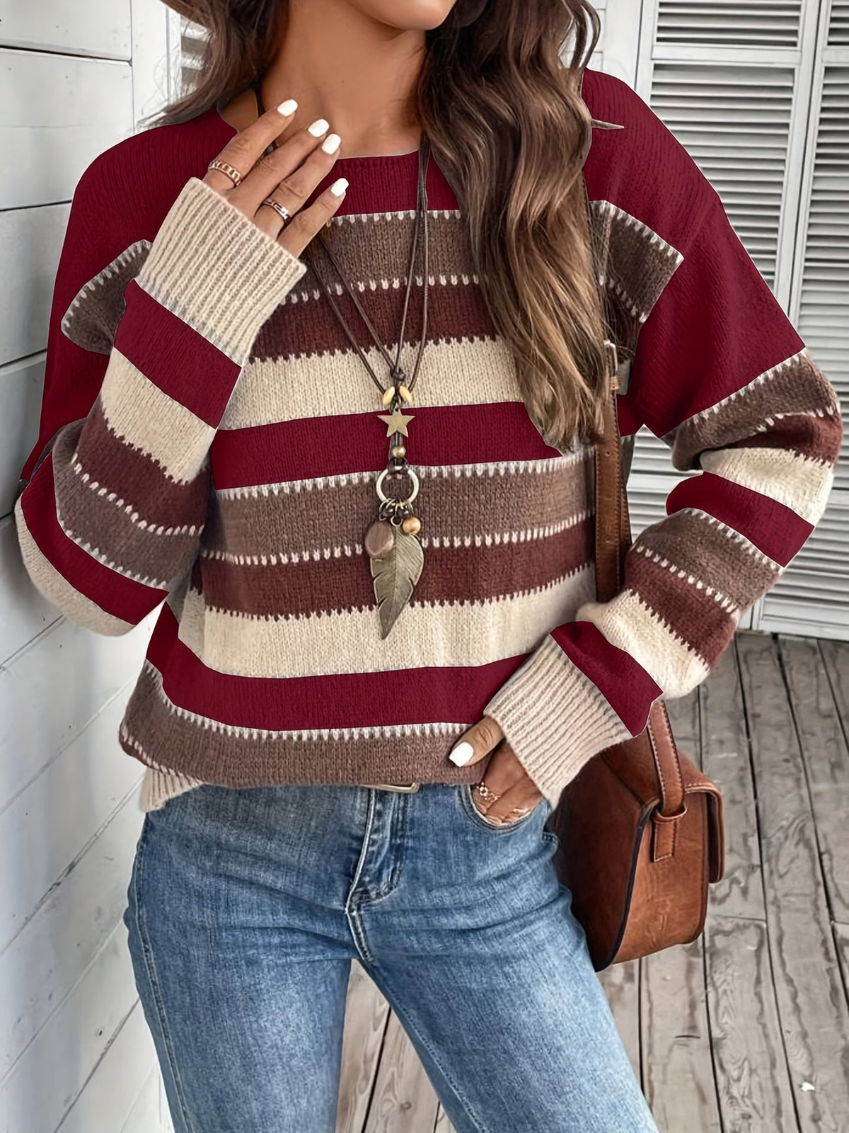 Pull en maille rayé pour femme à col rond