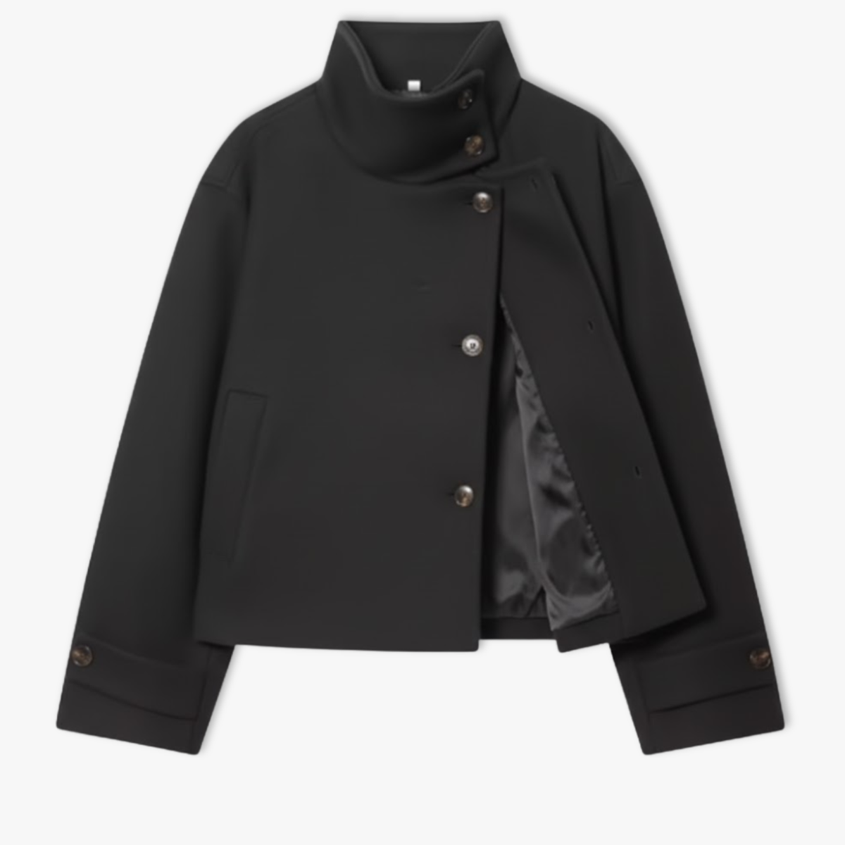 Manteau décontracté pour femme à col montant, détail boucle et manches longues