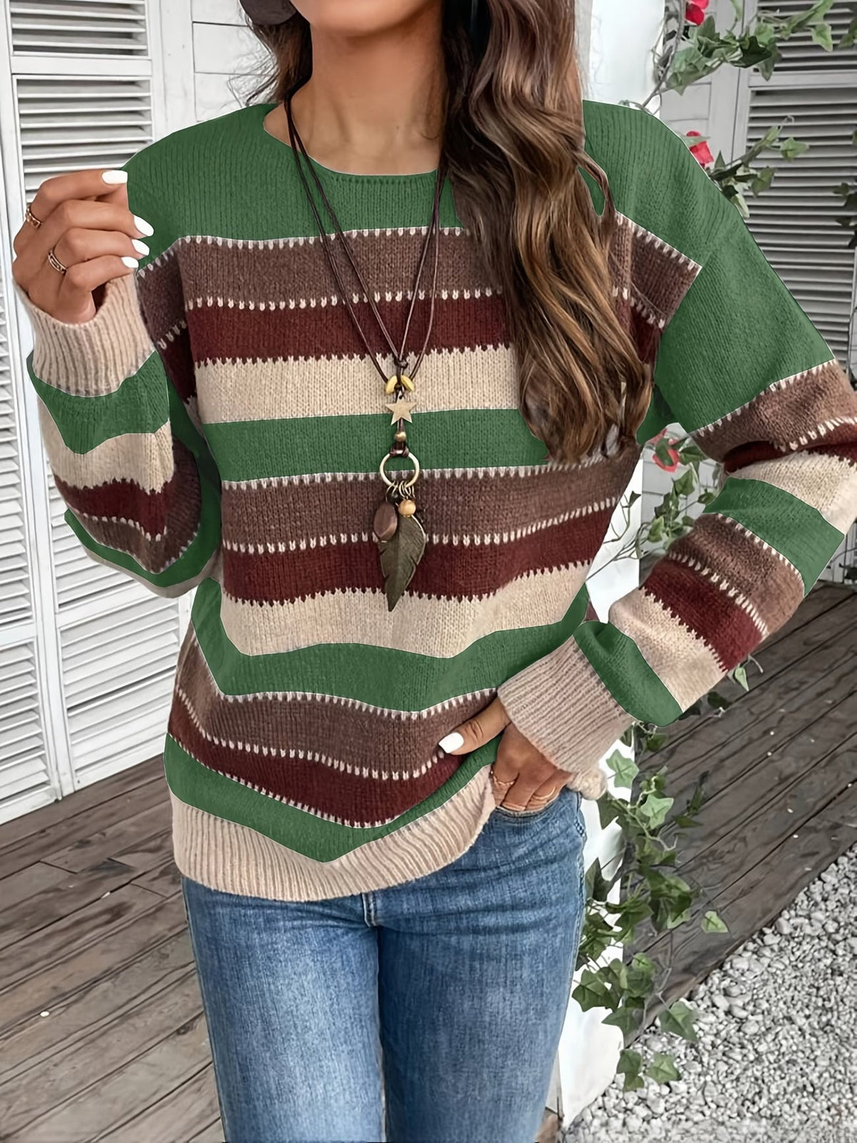 Pull en maille rayé pour femme à col rond