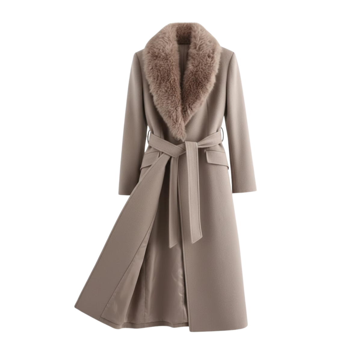 Women's Warm Belted Coat Fur Collar Flattering Winter Style
