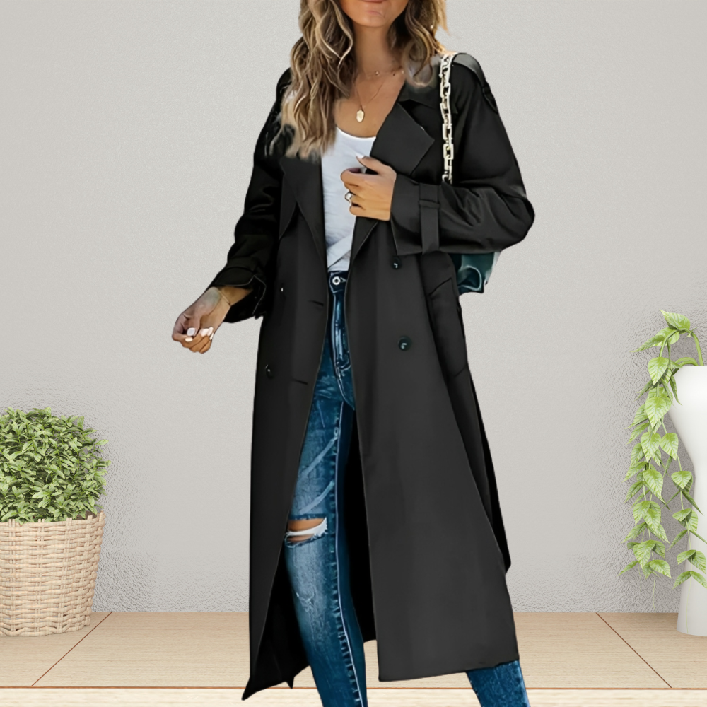 Trench da donna doppiopetto con colletto rovesciato