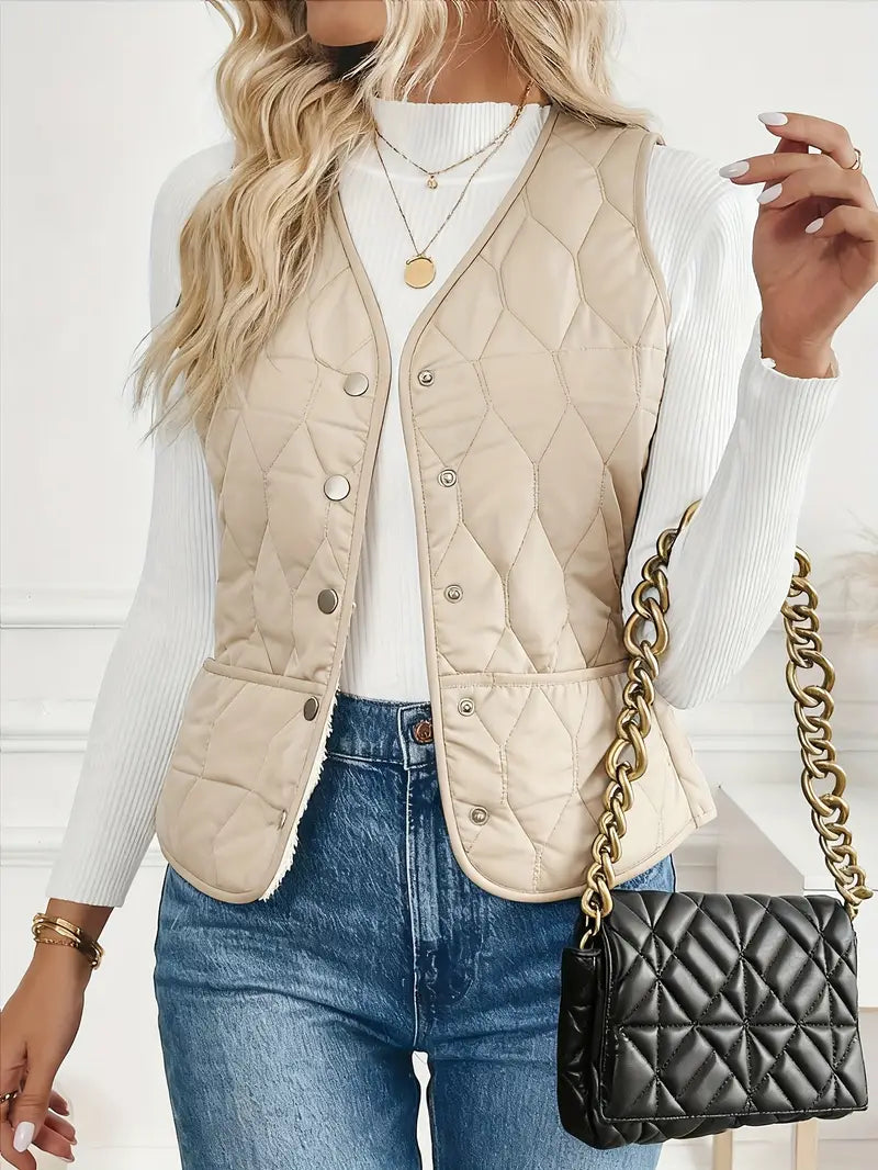Women's Quilted Bomber Vest Diamond Quilt Sherpa Lining