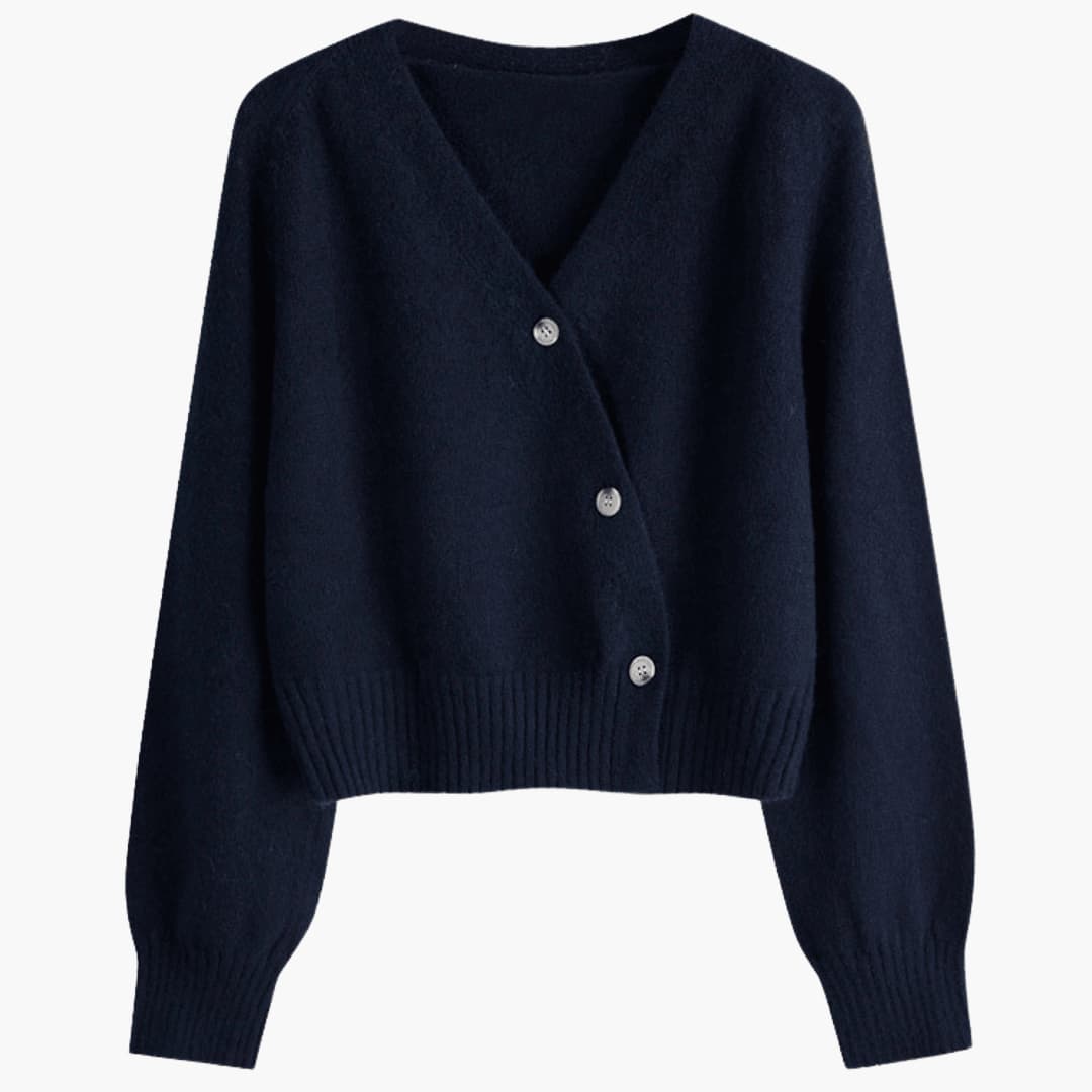 Women's V-Neck Buttoned Cardigan with Ribbed Hem
