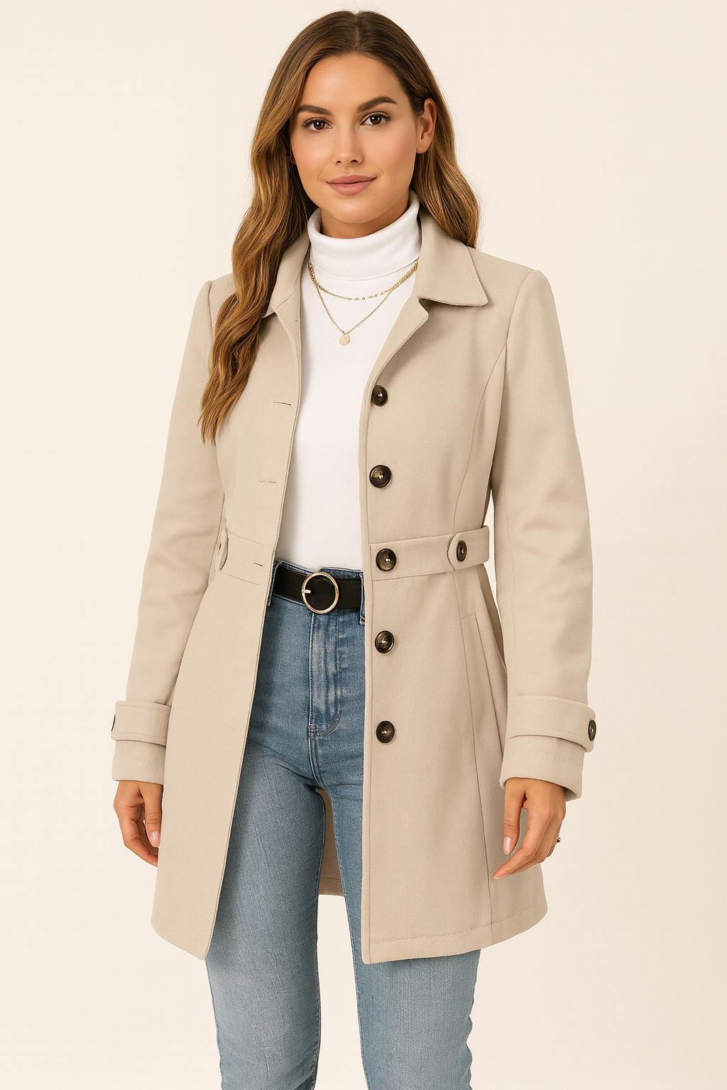 Trench-coat d’automne pour femme avec ceinture réglable