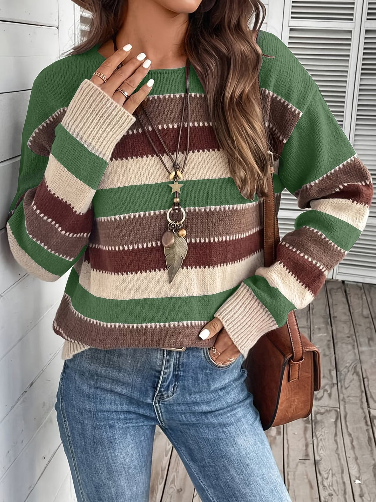 Pull en maille rayé pour femme à col rond