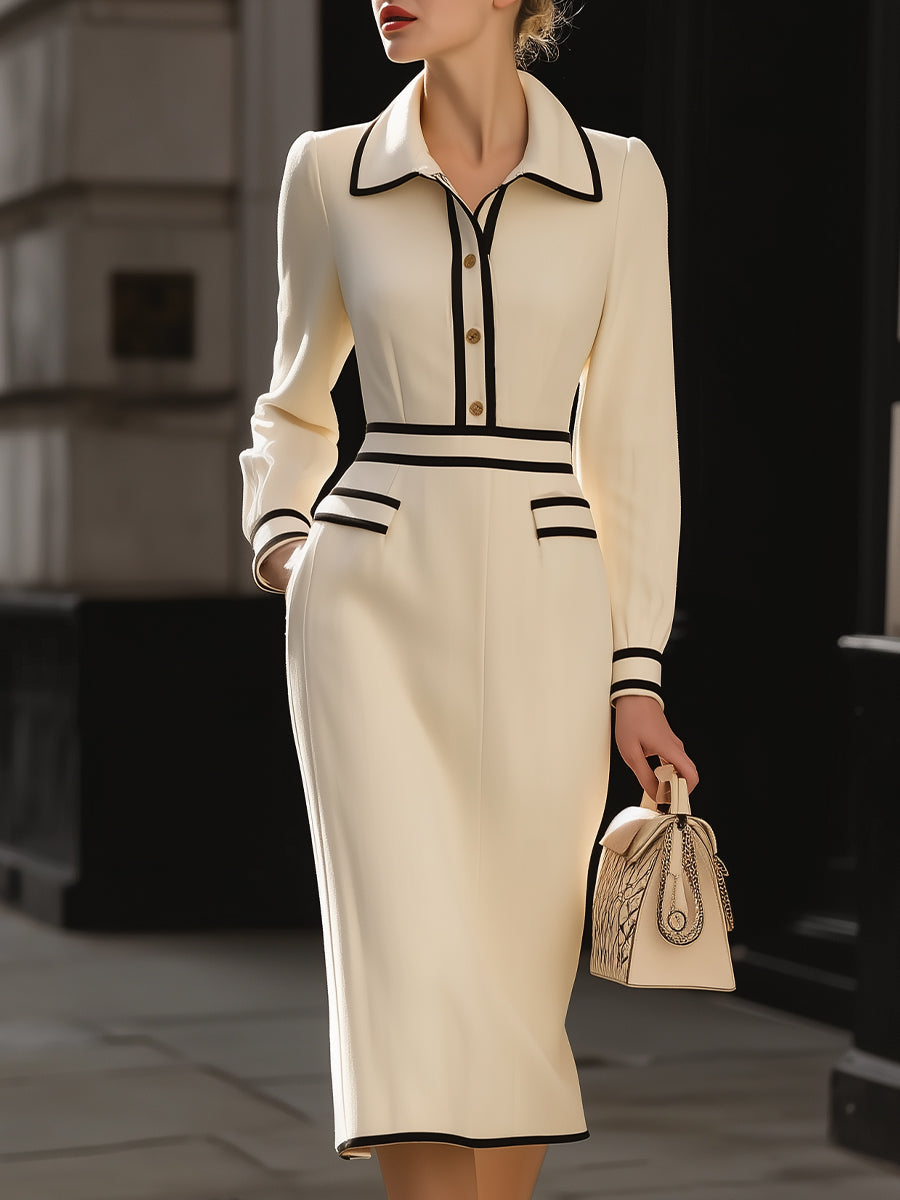 Magidan | Vestido Midi Recortado con Detalle de Botones