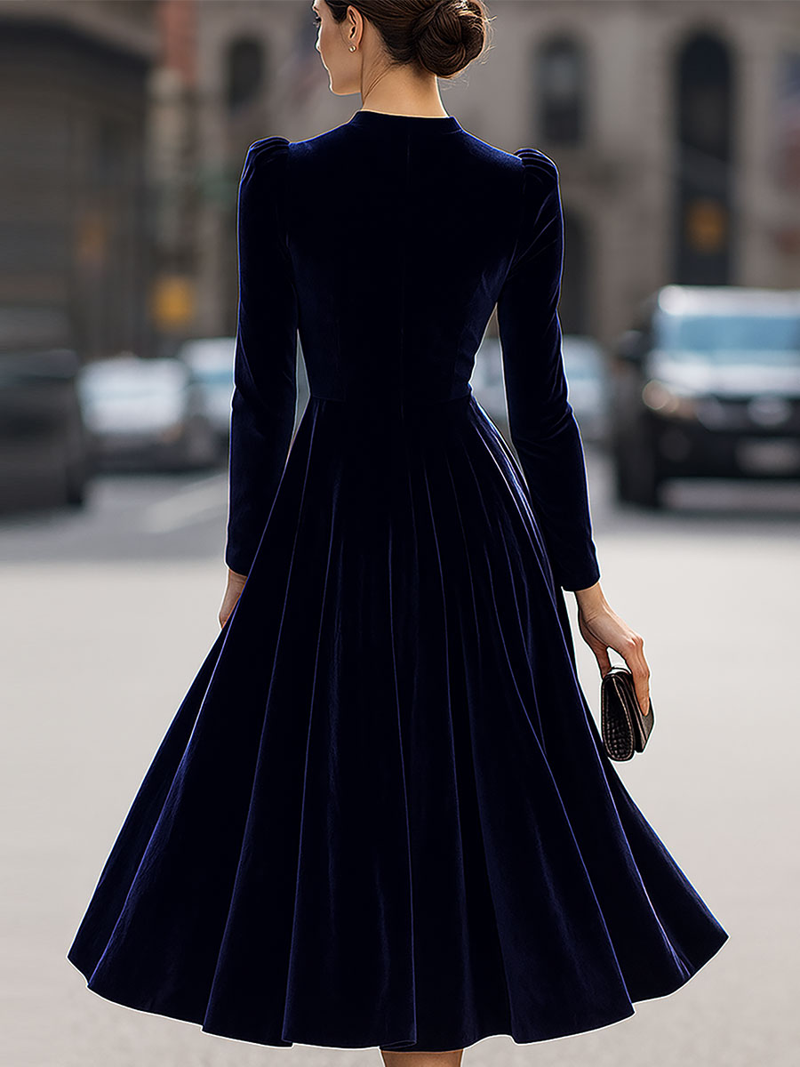 Elissa | Vestido midi de manga larga azul marino