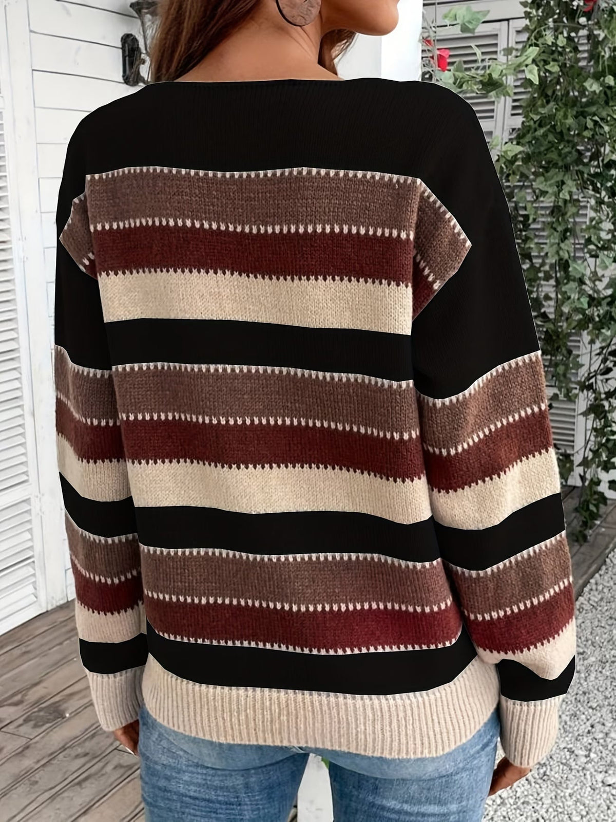 Pull en maille rayé pour femme à col rond