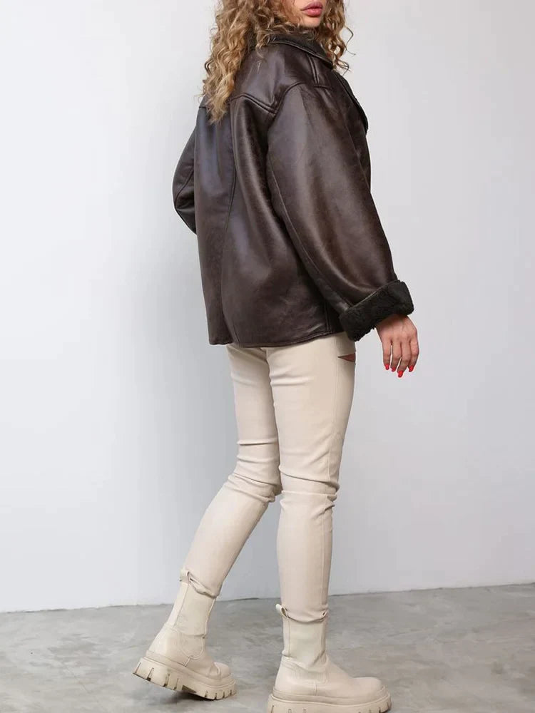 Women's Faux Leather Jacket Vintage Silhouette Refined Cut