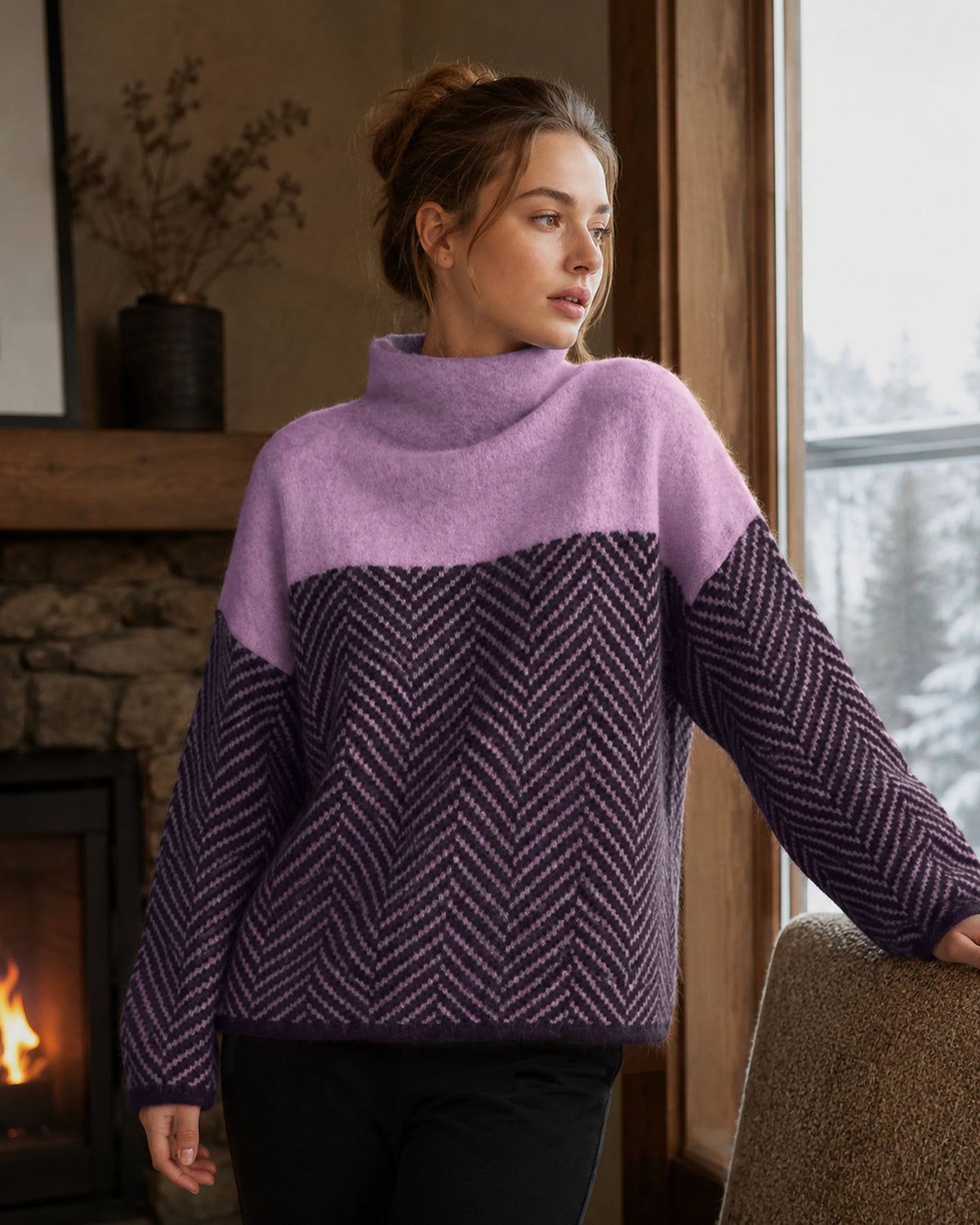 Maglione caldo in cashmere da donna con collo alto
