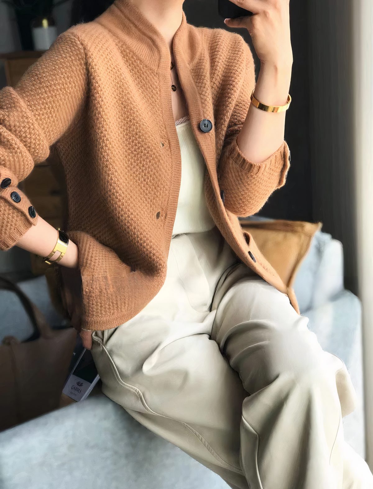 Women's Textured Cardigan Structured Soft Everyday Cut