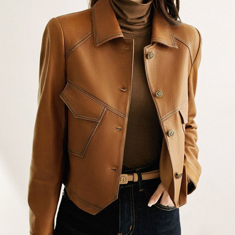 Women's Faux Leather Jacket Cropped Oversized Cut