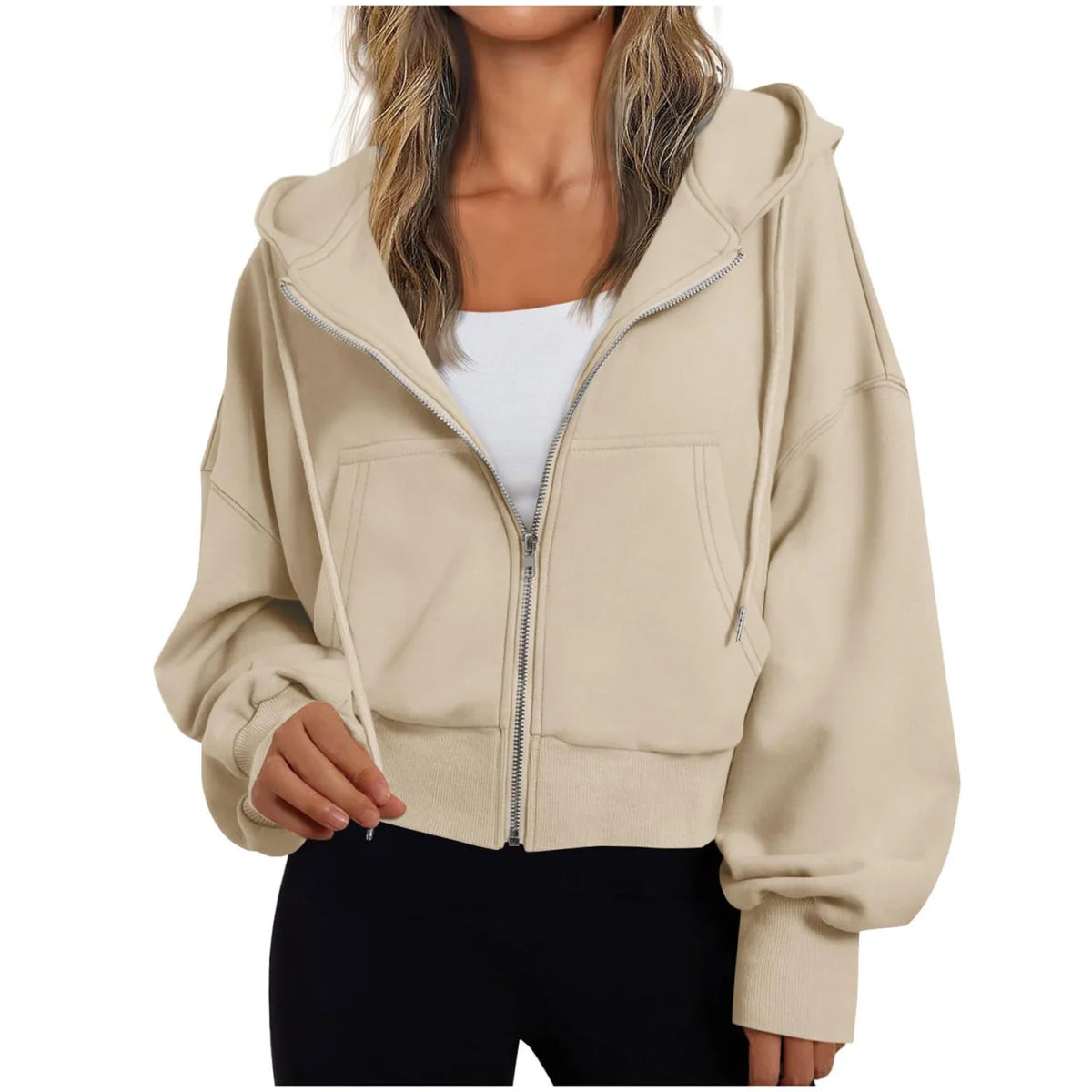 Women's Zip-Up Hoodie with Drawstring Hood