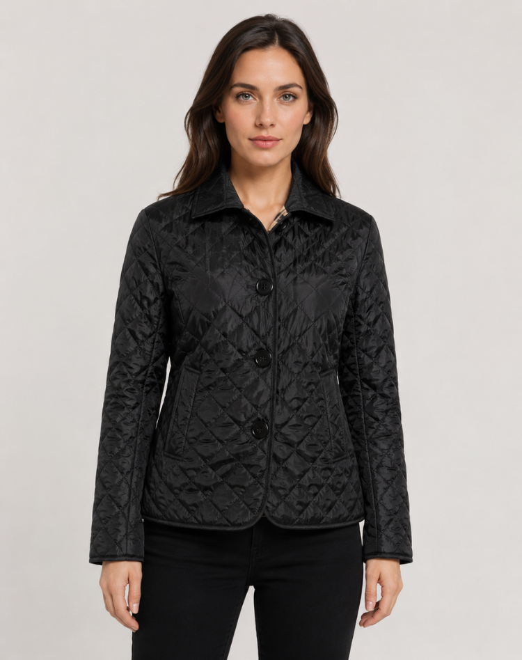 Women's Quilted Transition Jacket Elegant Button Collar