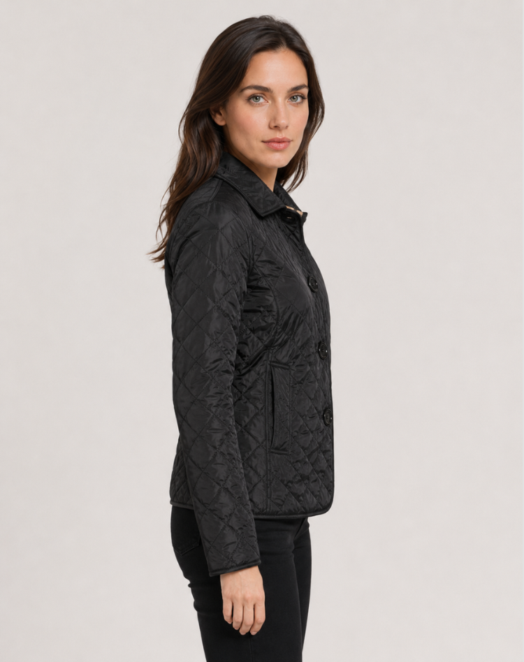 Women's Quilted Transition Jacket Elegant Button Collar