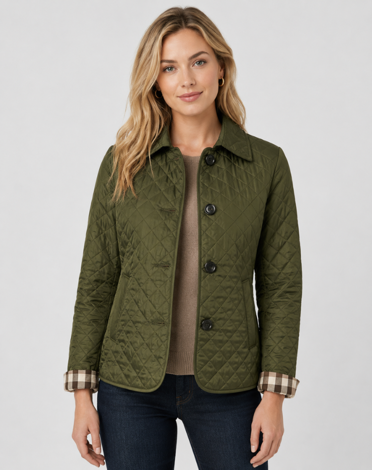 Women's Quilted Transition Jacket Elegant Button Collar