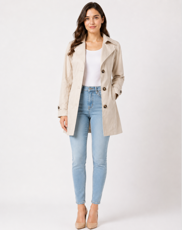 Women's Classic Short Trench Coat Belted Elegant Fit