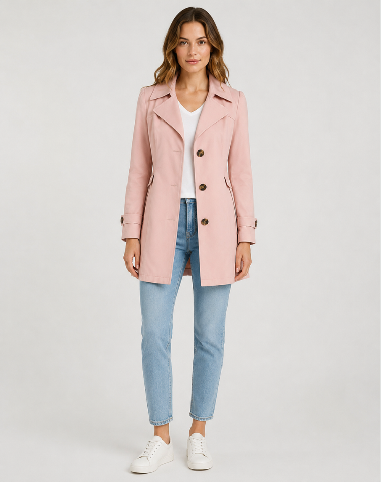 Women's Classic Short Trench Coat Belted Elegant Fit