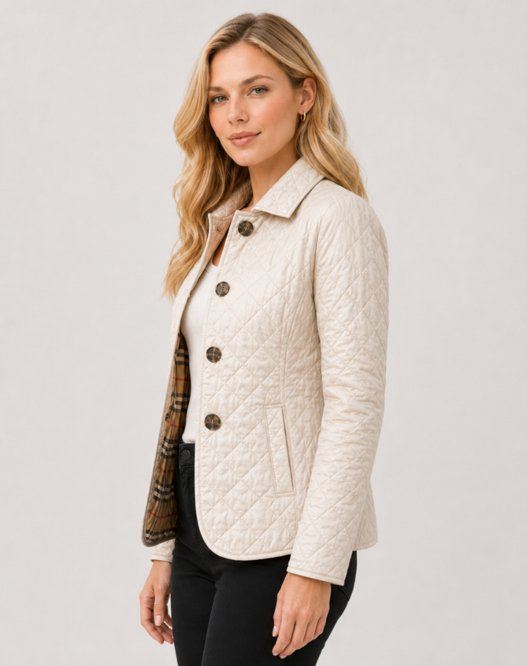 Women's Quilted Transition Jacket Elegant Button Collar