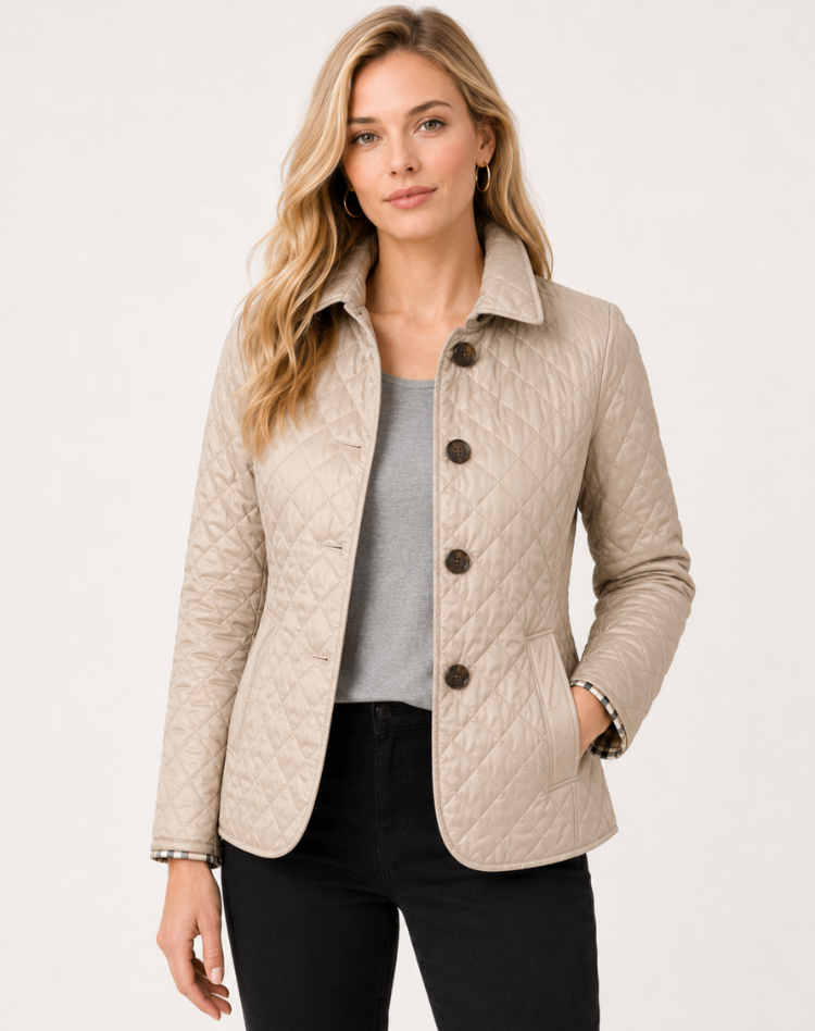 Women's Quilted Transition Jacket Elegant Button Collar
