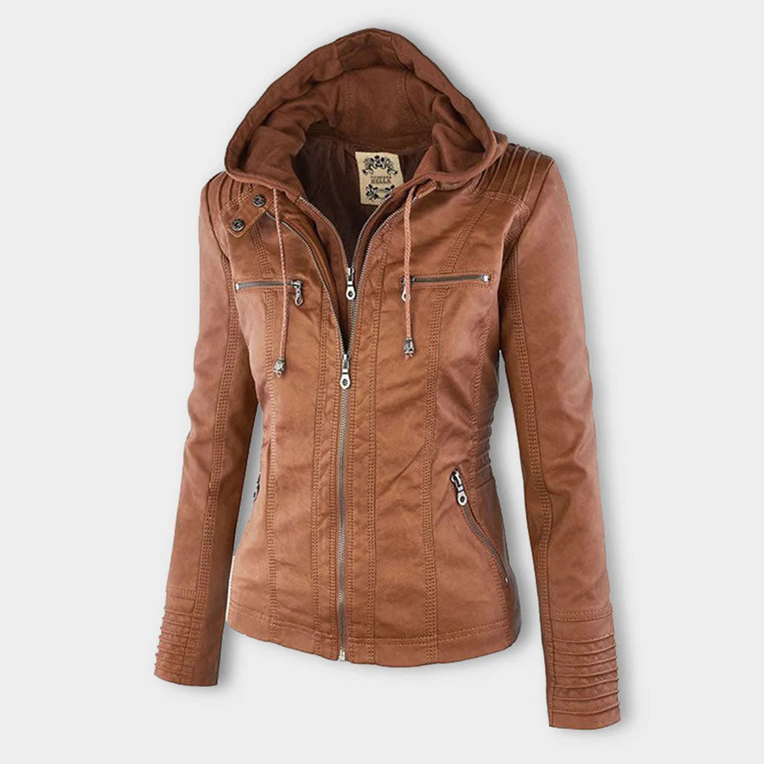 Women's Faux Leather Hooded Jacket Modern Refined Cut